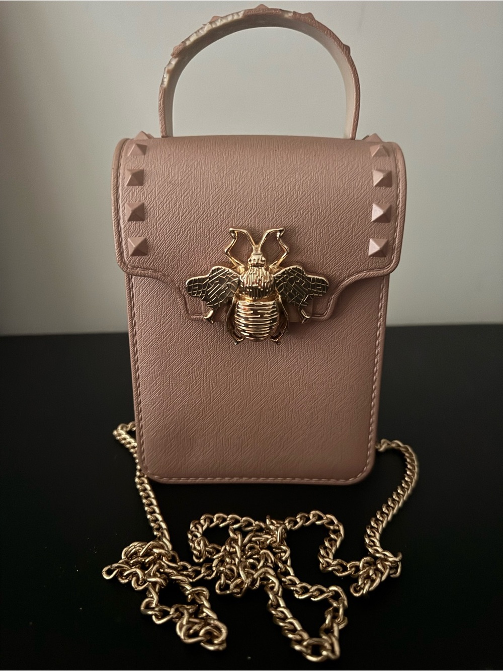 Blush Kiss Dusty Pink Mini Crossbody Bag with Gold Bee Accent